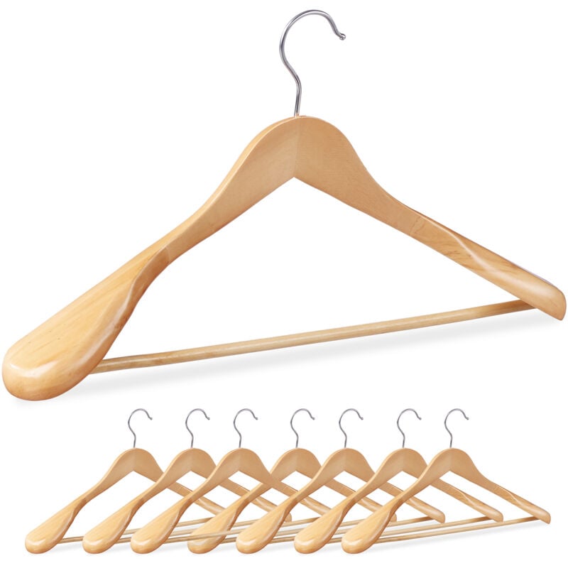 Anzug Kleiderbügel, 8er Set, breite Schulter, Hosenstange, für Jacke, Hemd, Hose, Holzkleiderbügel, natur - Relaxdays