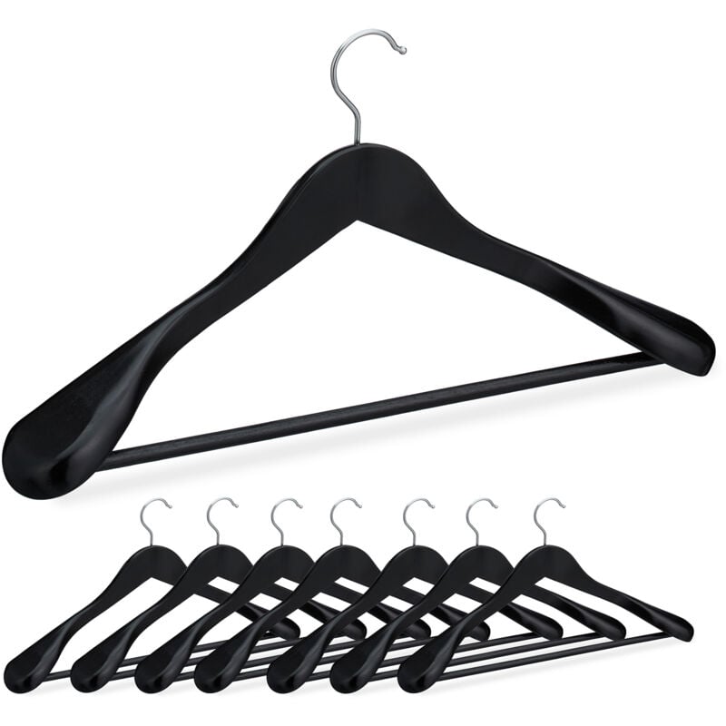 Anzug Kleiderbügel, 8er Set, breite Schulter, Hosenstange, für Jacke, Hemd, Hose, Holzkleiderbügel, schwarz - Relaxdays