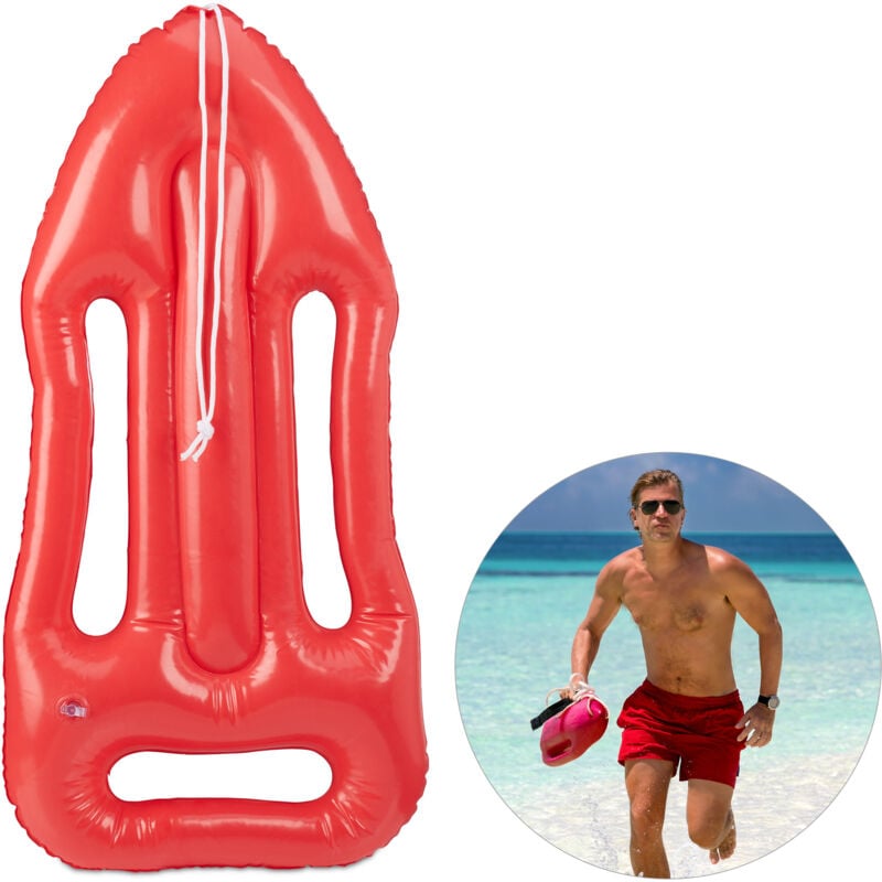 Relaxdays - 5 x aufblasbare Rettungsboje, Rettungsbrett mit Umhängeseil, Karneval & Mottoparty, für Kinder & Erwachsene, rot