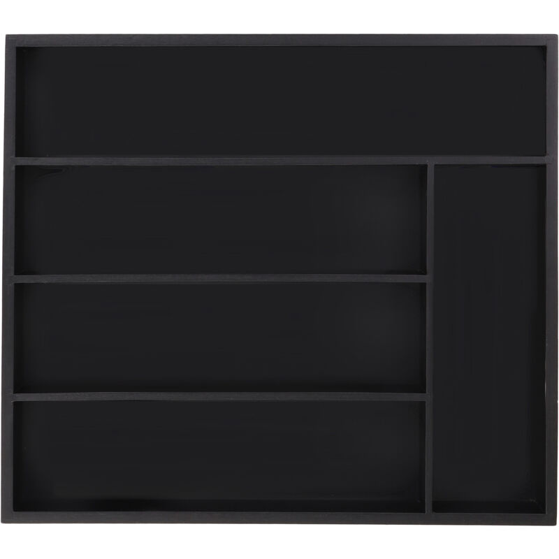 Besteckkasten für Schubladen, 5 Fächer, hbt: 5 x 34 x 30 cm, Schubladeneinsatz, Besteckeinsatz Bambus, schwarz - Relaxdays