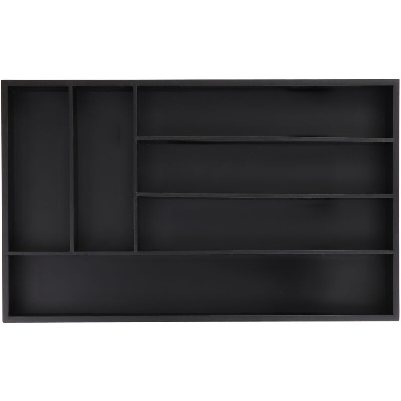 Relaxdays - Besteckkasten für Schubladen, 6 Fächer, hbt: 5 x 46 x 28 cm, Schubladeneinsatz, Besteckeinsatz Bambus, schwarz