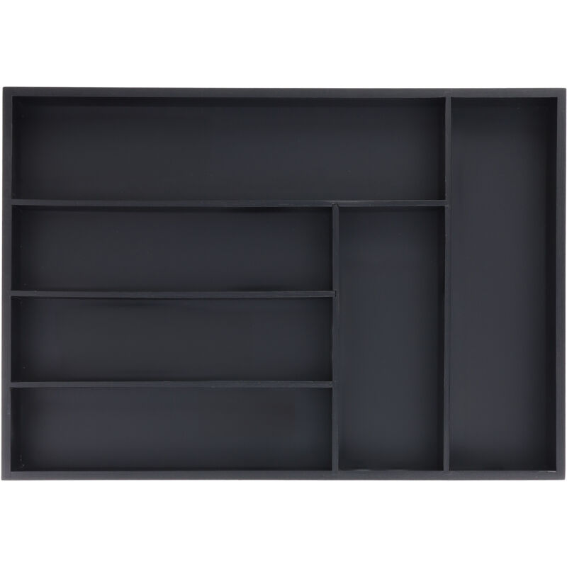 Relaxdays Besteckkasten für Schubladen, 6 Fächer, HxBxT: 5x43x30,5 cm, Schubladeneinsatz, Besteckeinsatz Bambus, schwarz