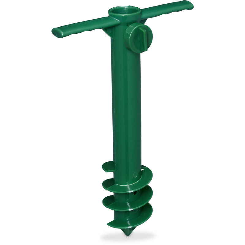 Bodenhülse, für Sonnenschirm & Wäschespinne, zum Eindrehen, 19-32 mm Stangendicke, Camping, Bodendübel, grün - Relaxdays
