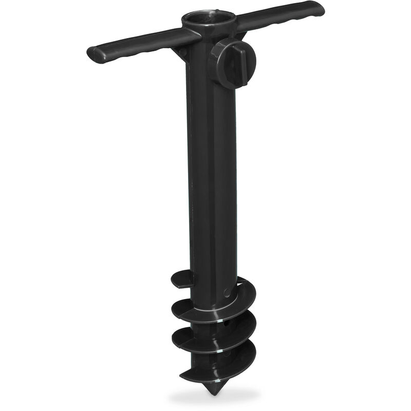 Bodenhülse für Sonnenschirm & Wäschespinne, zum Eindrehen, 19-32 mm Stangendicke, Camping, Bodendübel, schwarz - Relaxdays