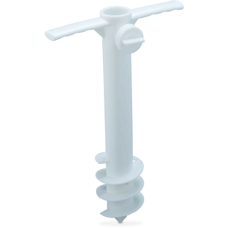 Bodenhülse, für Sonnenschirm & Wäschespinne, zum Eindrehen, 19-32 mm Stangendicke, Camping, Bodendübel, weiß - Relaxdays