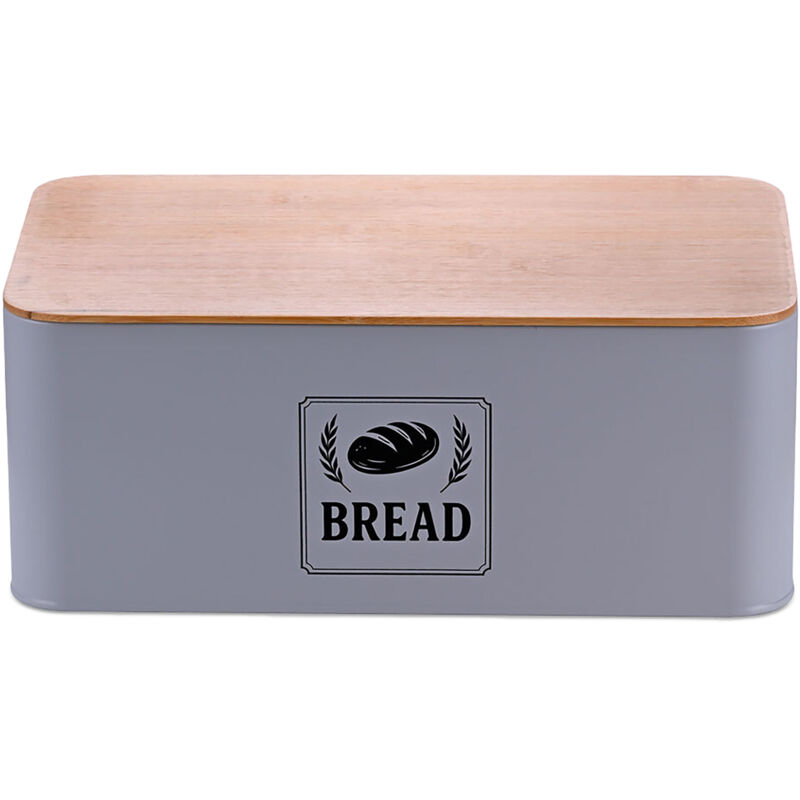 Relaxdays Brotkasten, Bambusdeckel, Metall, HxBxT: 13,5 x 33 x 19 cm, Retro Brotaufbewahrungsbox, Brotbehälter, grau
