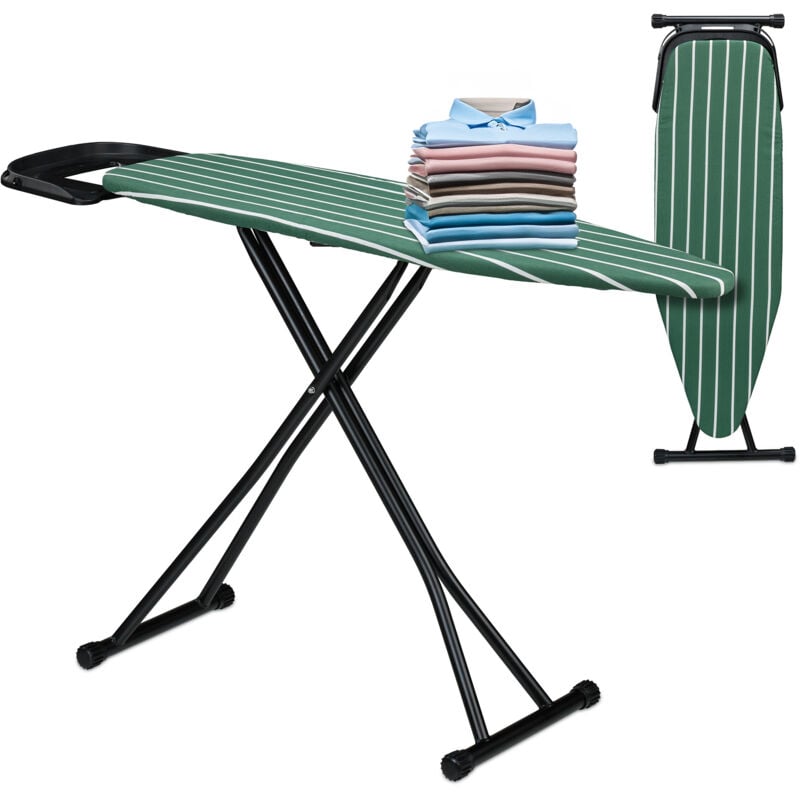 Bügelbrett für Dampfbügeleisen, 121 x 39 cm, höhenverstellbar, klappbar, Ablage, Bügeltisch, grün/schwarz - Relaxdays