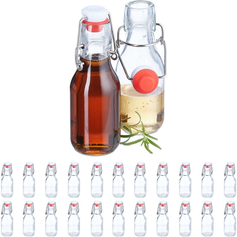 Relaxdays Bügelflaschen zum Befüllen, im 24er Set, 100 ml, für Öl, Essig, Schnaps, Likör, Glasflasche, transparent