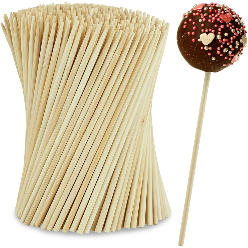 Relaxdays - Cake Pop Stiel, 400 Stück, Bambus, 15cm lange Lollipop Sticks, für Cake Pops & Lollies, Cake Pop Sticks, natur