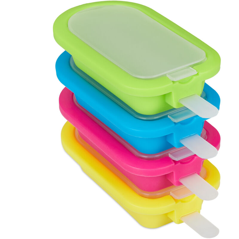 8 x Eisformen, Silikon, Eis am Stiel, Wassereis, Speiseeis, BPA frei, Stieleisform, grün/blau/pink/gelb im Set