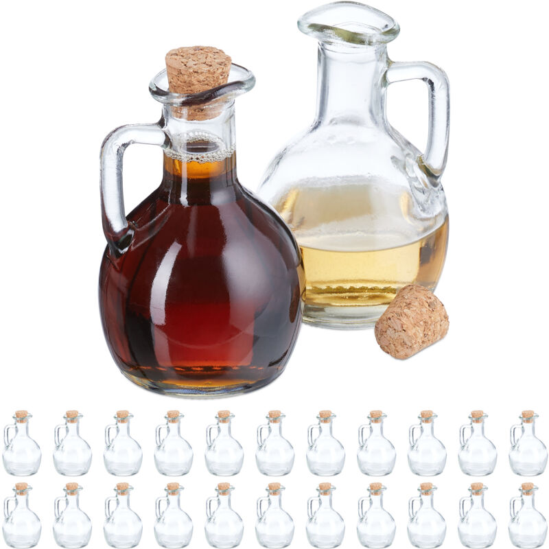 Flaschen zum Befüllen, 24er Set, 150 ml, mit Korken, für Öl, Essig, Schnaps, Likör, Glasflasche, transparent - Relaxdays
