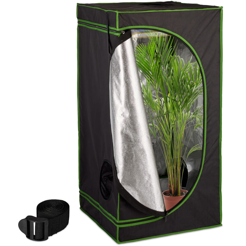 Relaxdays Growzelt, HxBxT: 120x60x60 cm, reflektierende Innenfolie, lichtundurchlässig, indoor Zuchtzelt, schwarz/grün
