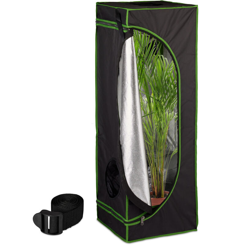 Growzelt, HxBxT: 120x40x40 cm, reflektierende Innenfolie, lichtundurchlässig, indoor Zuchtzelt, schwarz/grün - Relaxdays