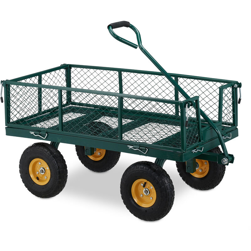 Handwagen, praktischer Bollerwagen für den Garten, mit Luftbereifung, klappbare Seitenteile, bis 250 kg, grün - Relaxdays