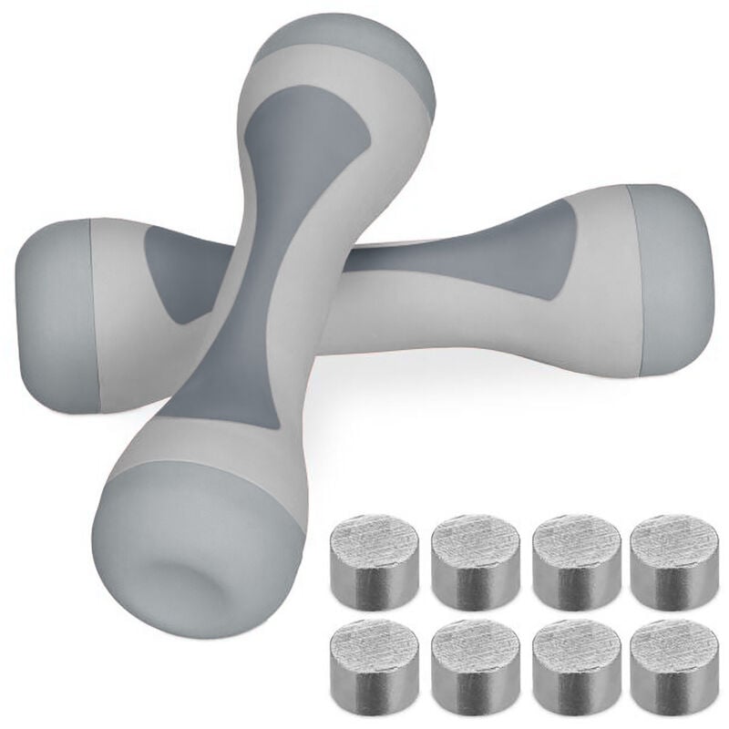 Relaxdays Hanteln verstellbar, 2er Set, einstellbare Gewichte 1kg, 1,5kg, 2kg, gummiert, Fitness Kurzhanteln, grau