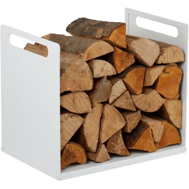 Relaxdays Kaminholzregal, Metall, modern, HBT: 35x40x30 cm, Brennholzregal für Feuerholz, Stapelholz & Brennholz, weiß