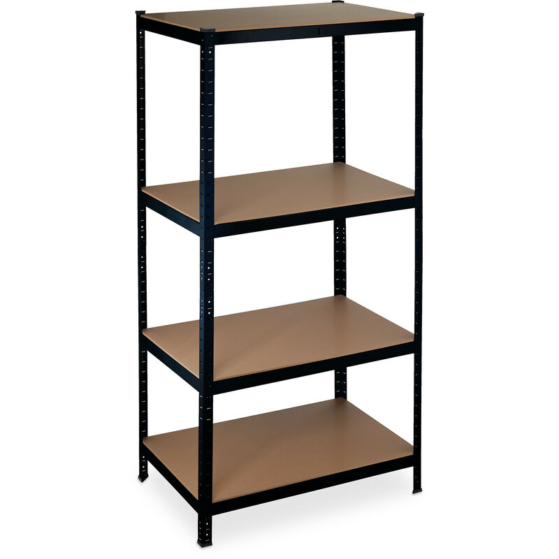 Relaxdays Schwerlastregal, Traglast 1060 kg, 4 Ebenen, zum Stecken, Keller, Garage, Stahl, HxBxT: 180x90x60 cm, schwarz