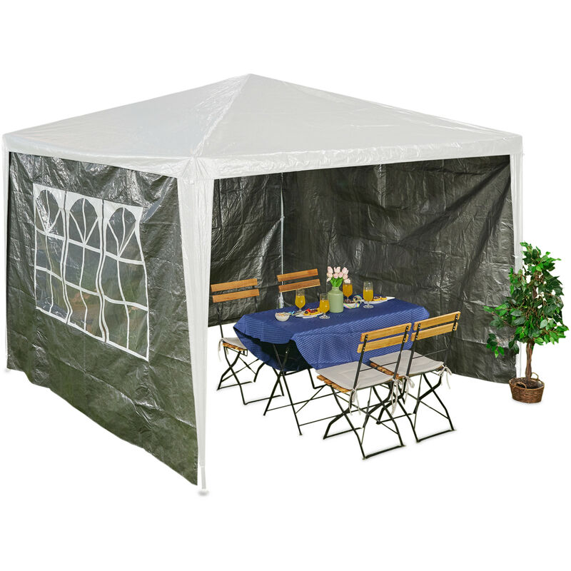 Seitenteile für Pavillon, 3er Set, Seitenwand 3x3m Pavillon, mit Fenster, Klettverschluss, Pavillonwand, grau - Relaxdays