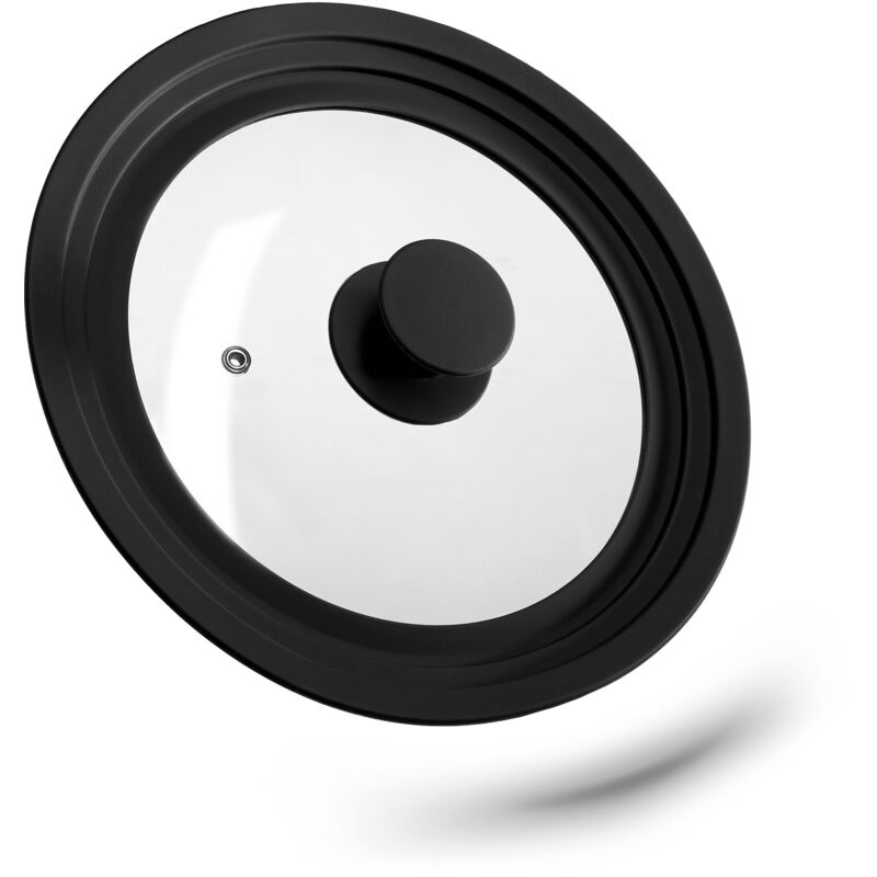 Relaxdays - 2 x Topfdeckel universal, flexibler Glasdeckel mit Silikonrand & Dampfloch, Töpfe & Pfannen mit ø 20-24cm, schwarz