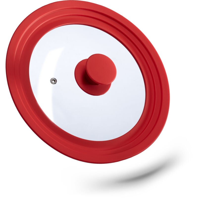 Relaxdays - Topfdeckel universal, flexibler Glasdeckel mit Silikonrand & Dampfloch, Töpfe & Pfannen mit ø 20-24 cm, rot