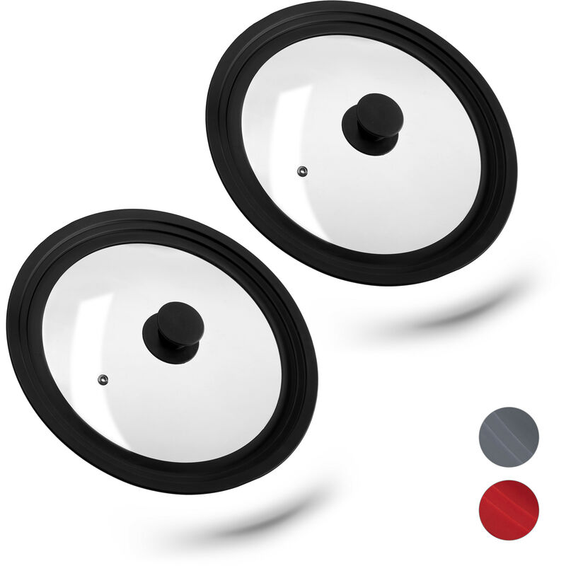 2 x Topfdeckel universal, Glasdeckel mit abgestuftem Silikonrand, Töpfe & Pfannen 26-30 cm, HxD: 5 x 31,5 cm, schwarz