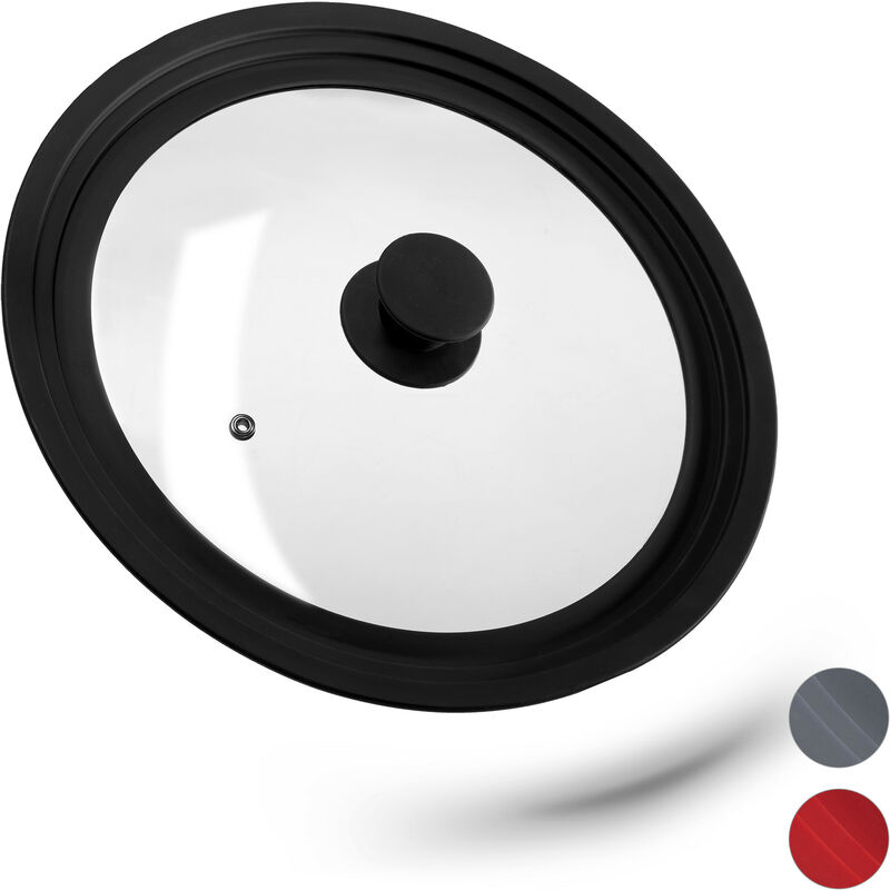 Relaxdays Topfdeckel universal, Glasdeckel mit abgestuftem Silikonrand, Töpfe & Pfannen 26-30 cm, HxD 5x31,5 cm, schwarz