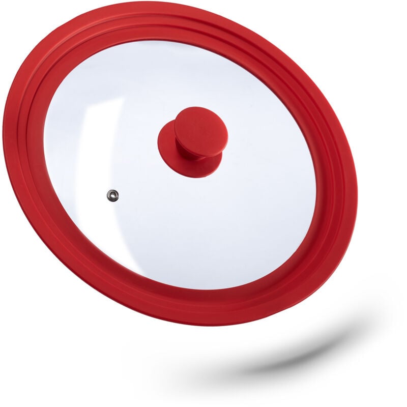 Topfdeckel universal, Glasdeckel mit abgestuftem Silikonrand, Töpfe & Pfannen 26-30 cm, HxD 5x31,5 cm, rot - Relaxdays