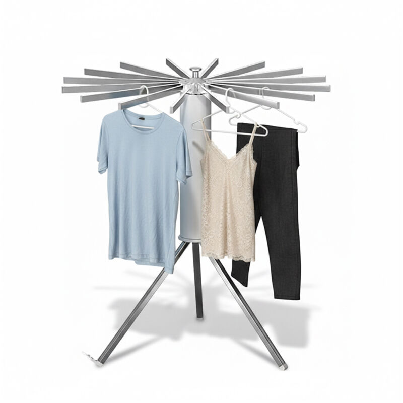 Relaxdays Wäscheständer, klappbar, 16 Trockenstangen, HxD: 121 x 112 cm, Wäschespinne, Metall & Kunststoff, weiß/silber