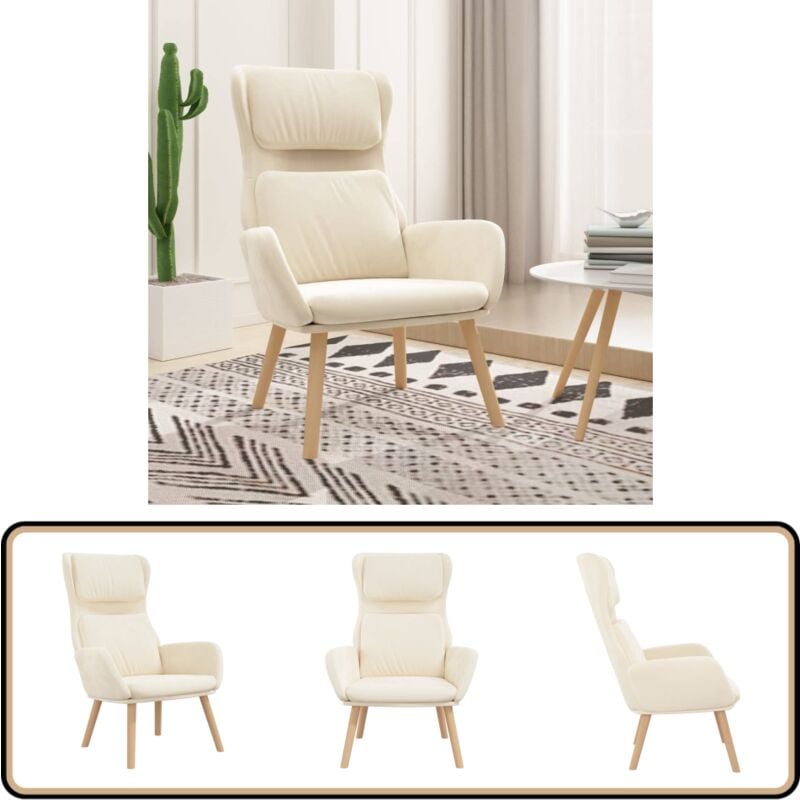 Relaxsessel Cremeweiß Samt - Samtsessel - Bequemer Sessel - Lounge Chair - Cremefarbener Sessel - Sessel Für Wohnzimmer