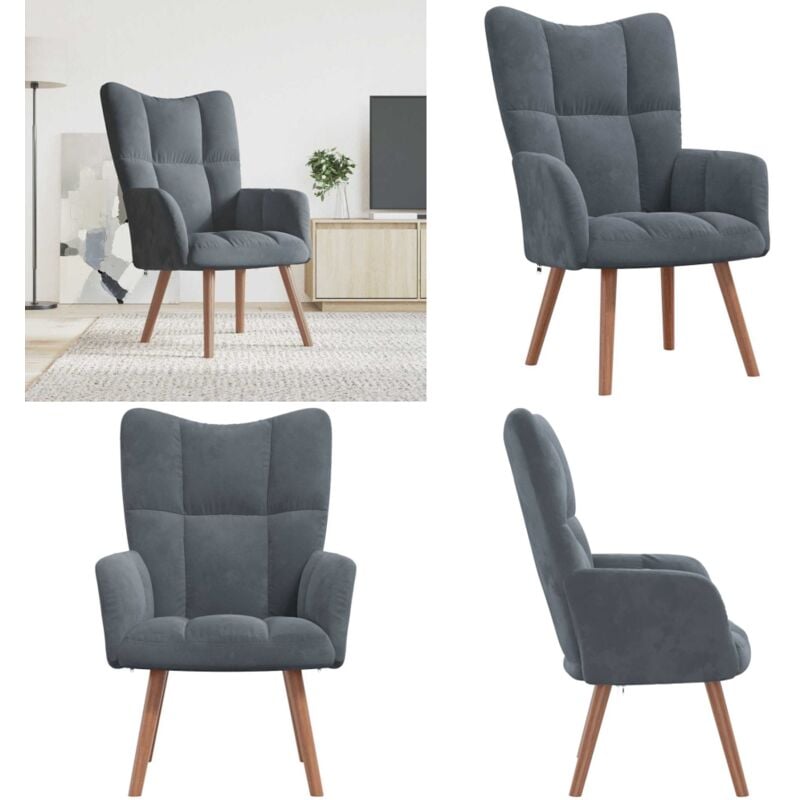 Relaxsessel Dunkelgrau Samt - Sessel - Samt Sessel - Wohnzimmersessel - Grau Sessel - Bequemes Sofa - Home & Living