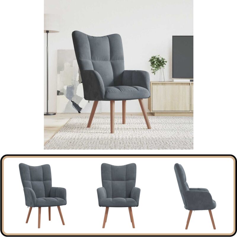 Relaxsessel Dunkelgrau Samt - Sessel - Samt Sessel - Wohnzimmersessel - Grau Sessel - Bequemes Sofa