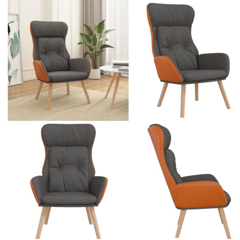 Relaxsessel Dunkelgrau Stoff und pvc - Sessel - Relaxsessel - Wohnzimmersessel - Bequemer Sessel - Grau Sessel - Home & Living