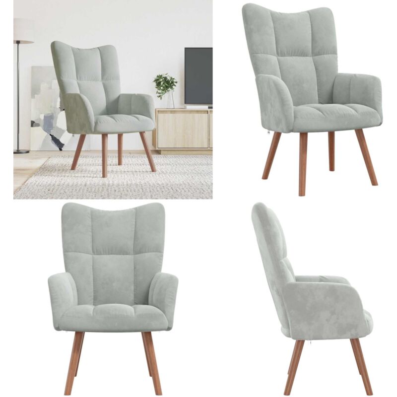 Relaxsessel Hellgrau Samt - Sessel - Samt Sessel - Wohnzimmersessel - Bequemes Sofa - Grau Sessel - Home & Living