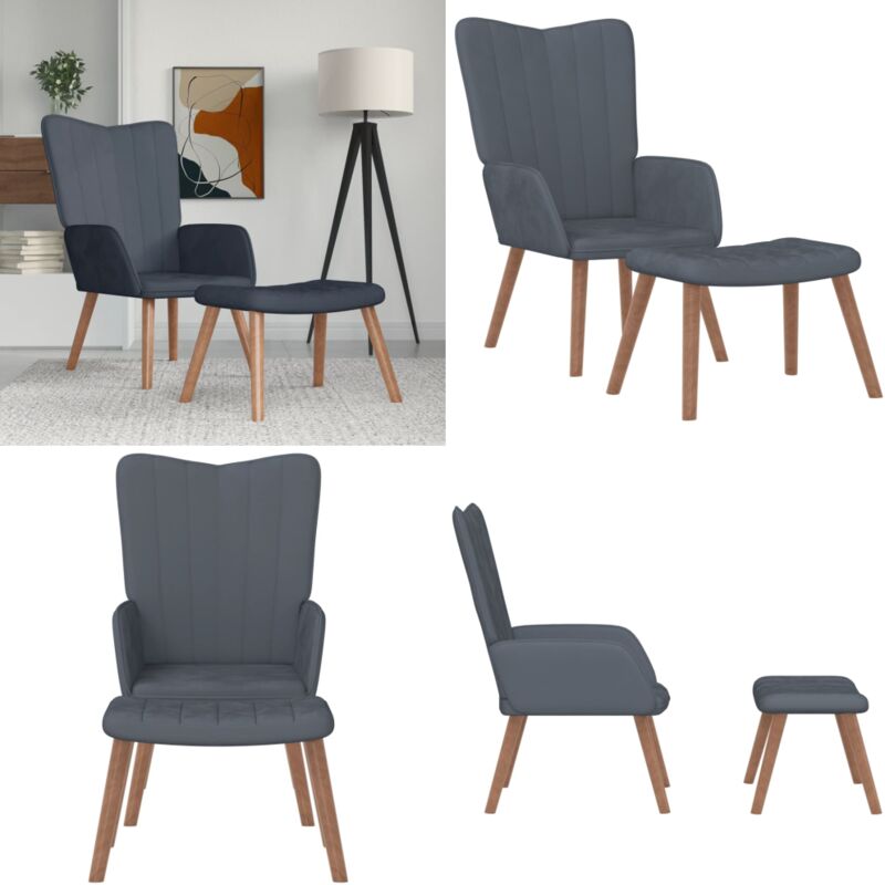 Relaxsessel mit Hocker Dunkelgrau Samt - Sessel - Samt Sessel - Wohnraum Dekoration - Lounge Sessel - Bequemlicher Sessel - Home & Living