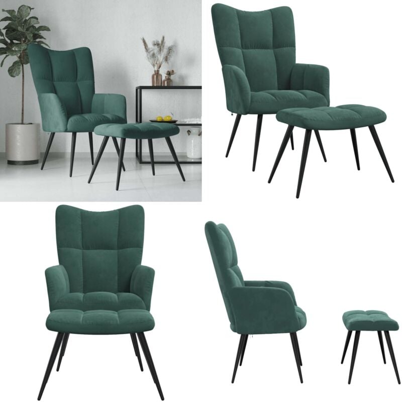 Relaxsessel mit Hocker Dunkelgrün Samt - Samtsessel - Wohnzimmersessel - Bequemer Sessel - Sessel Mit Armlehnen - Dunkelgrüner Sessel - Home & Living