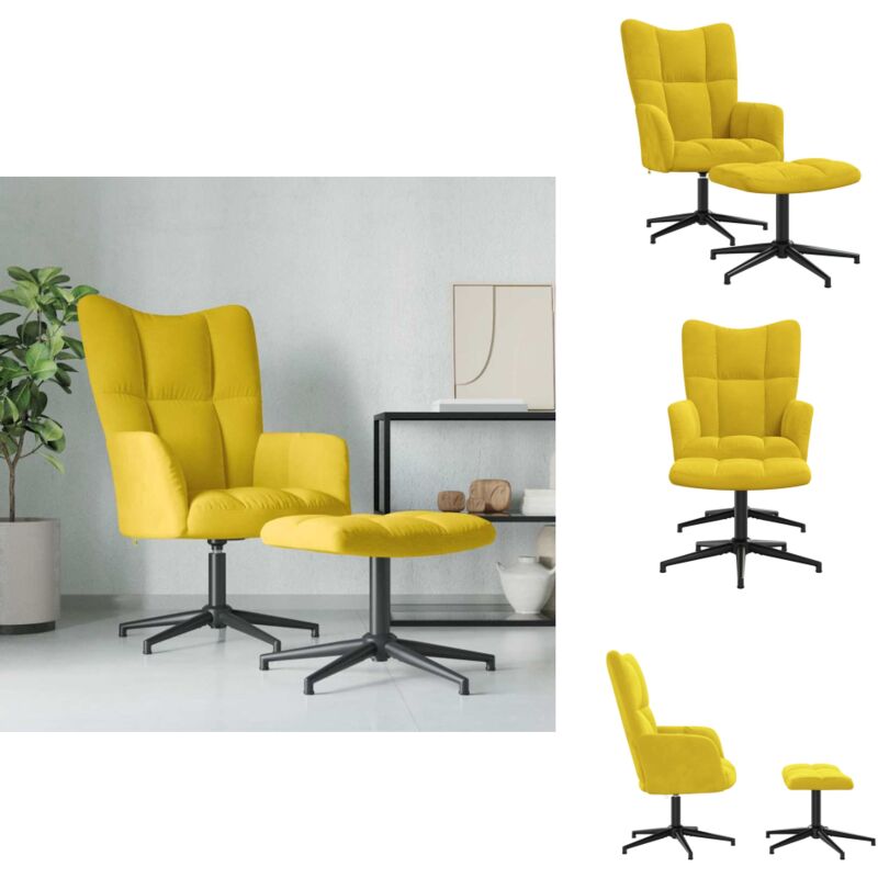 Relaxsessel mit Hocker Senfgelb Samt - Sessel - Relaxsessel - Samt Sessel - Wohnzimmersessel - Bequemes Sofa