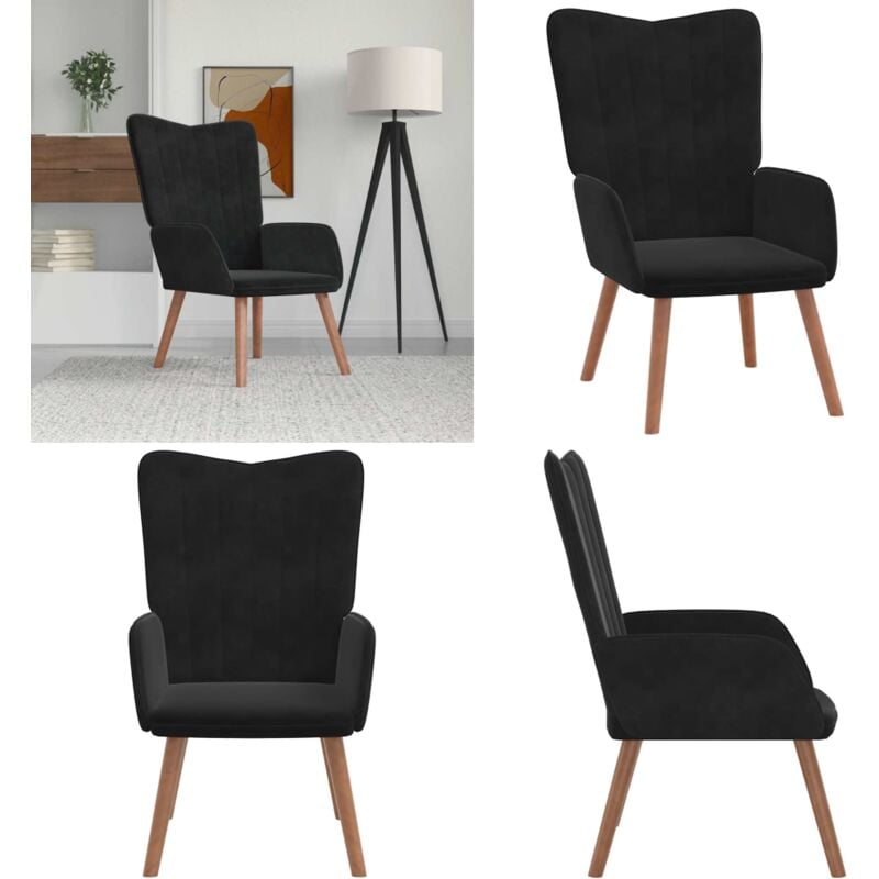 Relaxsessel Schwarz Samt - Sessel - Samt Sessel - Schwarzer Sessel - Wohnzimmersessel - Bequemsessel - Home & Living