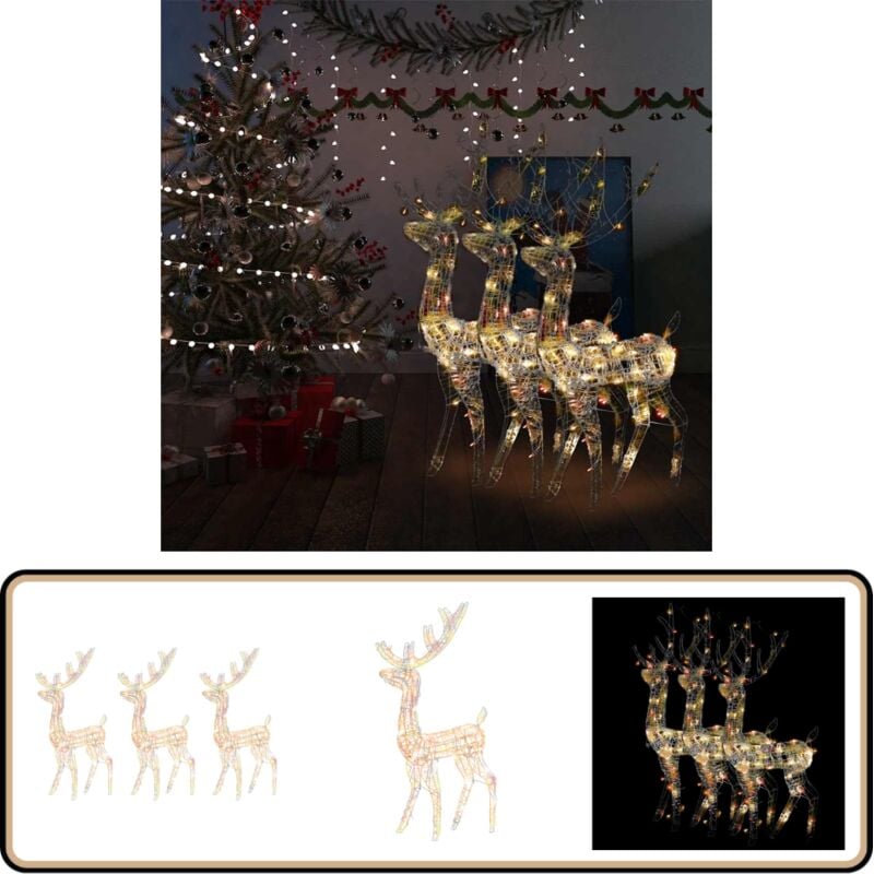 Rentier Weihnachtsdekoration Acryl 3 Stk. 120 cm Mehrfarbig - Weihnachtliche Deko - Rentier Deko - Outdoor Beleuchtung - Indoor Beleuchtung - LED