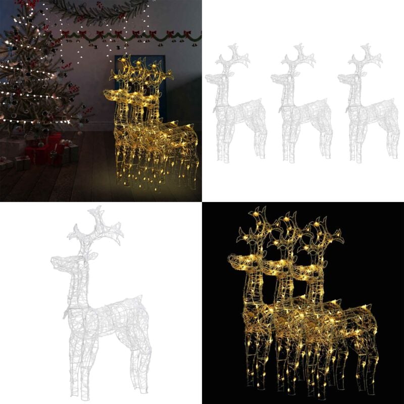 Rentiere Weihnachtsdekoration 3 Stk. 60x16x100 cm Acryl - Weihnachtsdeko - Rentier Deko - Outdoor Beleuchtung - Winter Dekoration - led Beleuchtung