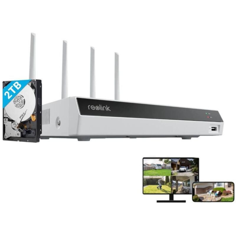 4K 12-Kanal WiFi nvr mit 2TB Festplatte, Unterstützung 5/2,4 GHz wlan mit WiFi 6, 24/7 Lokale Aufzeichnung, Funktioniert mit Kabelgebundene wlan