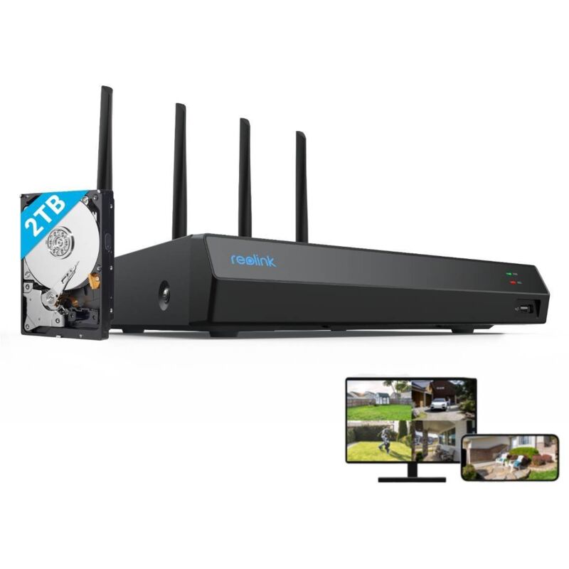 4K 12-Kanal WiFi nvr mit 2TB HDD,Unterstützung 5/2,4 GHz wlan mit WiFi 6,24/7 Lokale Aufzeichnung,Funktioniert mit Kabelgebundene wlan Kameras (Ohne