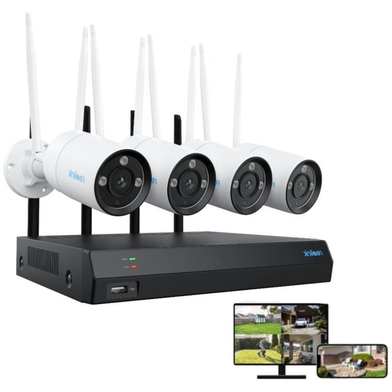 4K 8MP wlan Überwachungskamera Set Outdoor, 4X 8MP 2.4/5GHz WiFi Überwachungskamera+12CH WFi 6 nvr mit 2TB hdd, Smart-Erkennung, Farbnachtsicht, 24/7