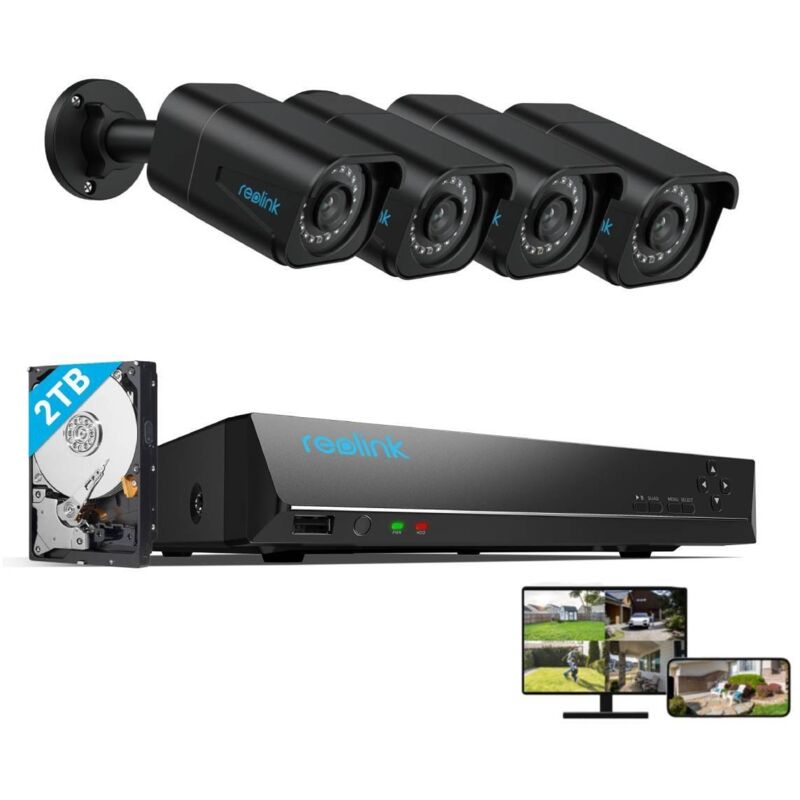 8MP Überwachungskamera Set Outdoor, 4X 8MP PoE Bullet Überwachungskamera+8CH 2TB hdd nvr, Personen-/Fahrzeugerkennung, 30m Nachtsicht, 24/7 Schutz,