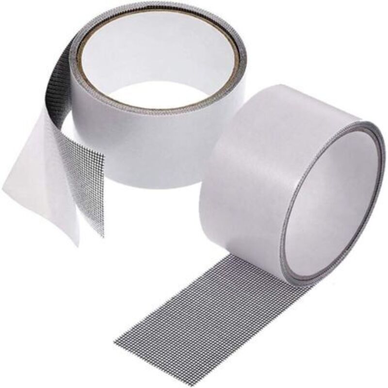 Reparaturset für Fenster- und Tür-Fliegengitter aus Glasfaser mit starker Haftung, Fensterloch-Reparaturband 5 x 200 cm (2er-Pack, Grau)