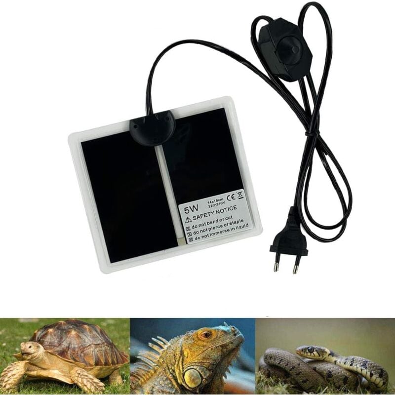 Aougo - Reptilien-Heizkissen, verstellbares Thermostat-Terrarium mit Temperaturregelung für Reptilien – Schildkröte, Schlange, Eidechse, 14 x 15 cm,