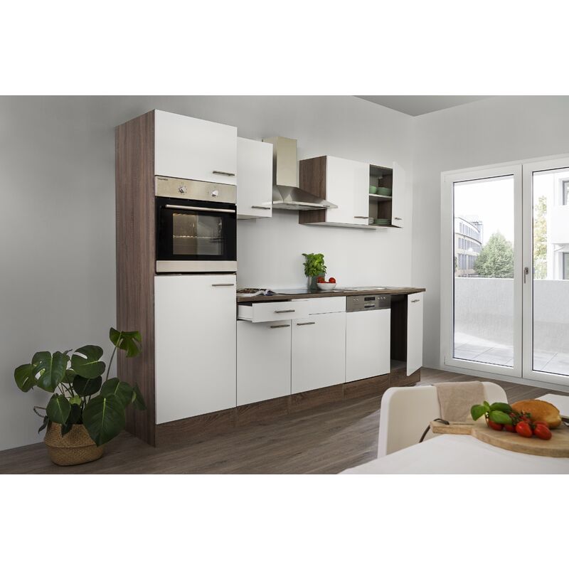 Küche Küchenzeile Leerblock Einbauküche Eiche York Weiß Oliver 280 cm Respekta