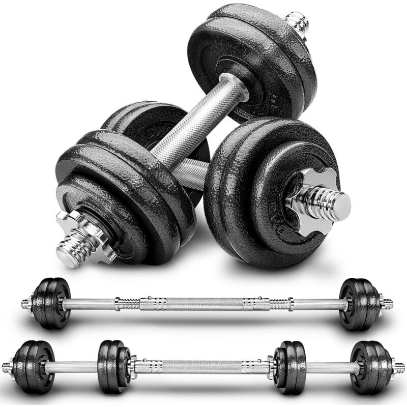 RE:SPORT® Hantelset Gusseisen 15 kg Kurzhanteln Langhantel Set Hantel Hantelscheiben