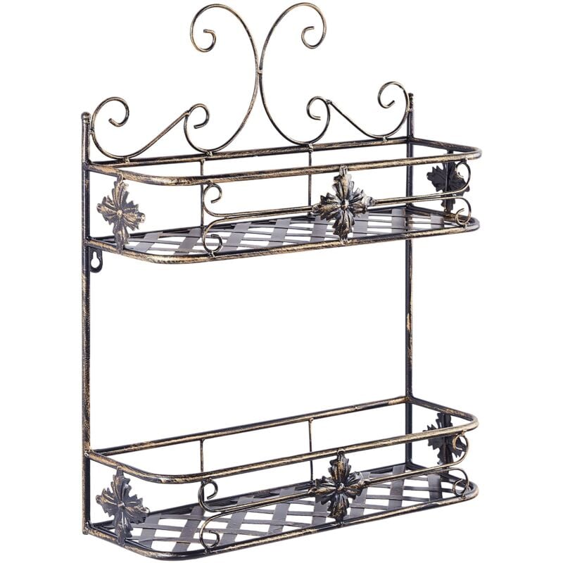 Beliani - Bad Wandregal Schwarz Metall Antik Optik mit 2 Ablagen Gäste-WC Bad Badezimmer Möbel Accessoires Zubehör