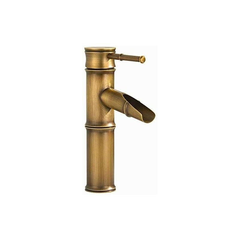 Ymyny - Retro Messing Waschbecken Wasserhahn, Badezimmer Wasserhahn für Waschbecken, Retro Einhand Waschbecken Wasserhahn, Retro Wasserfall Bambus