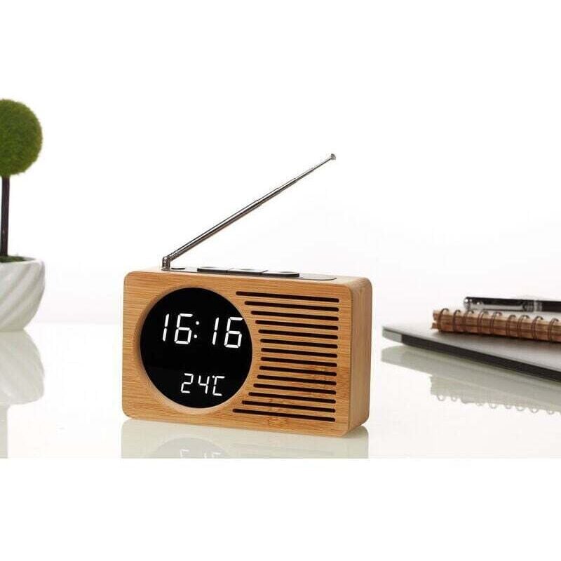 Retro-Nachttischradio aus Holz, fauler Wecker, stummgeschalteter Wecker, kreatives Geschenk, elektronische Uhr, 16,5 x 4,5 x 9 cm, echter